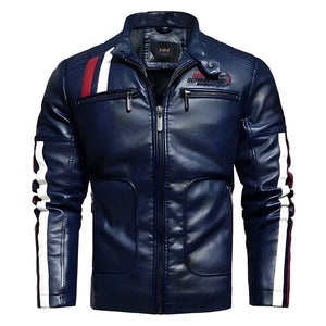 The Vincent Faux Leather Moto Biker Jacket - Blue Shop5798684 Store M 